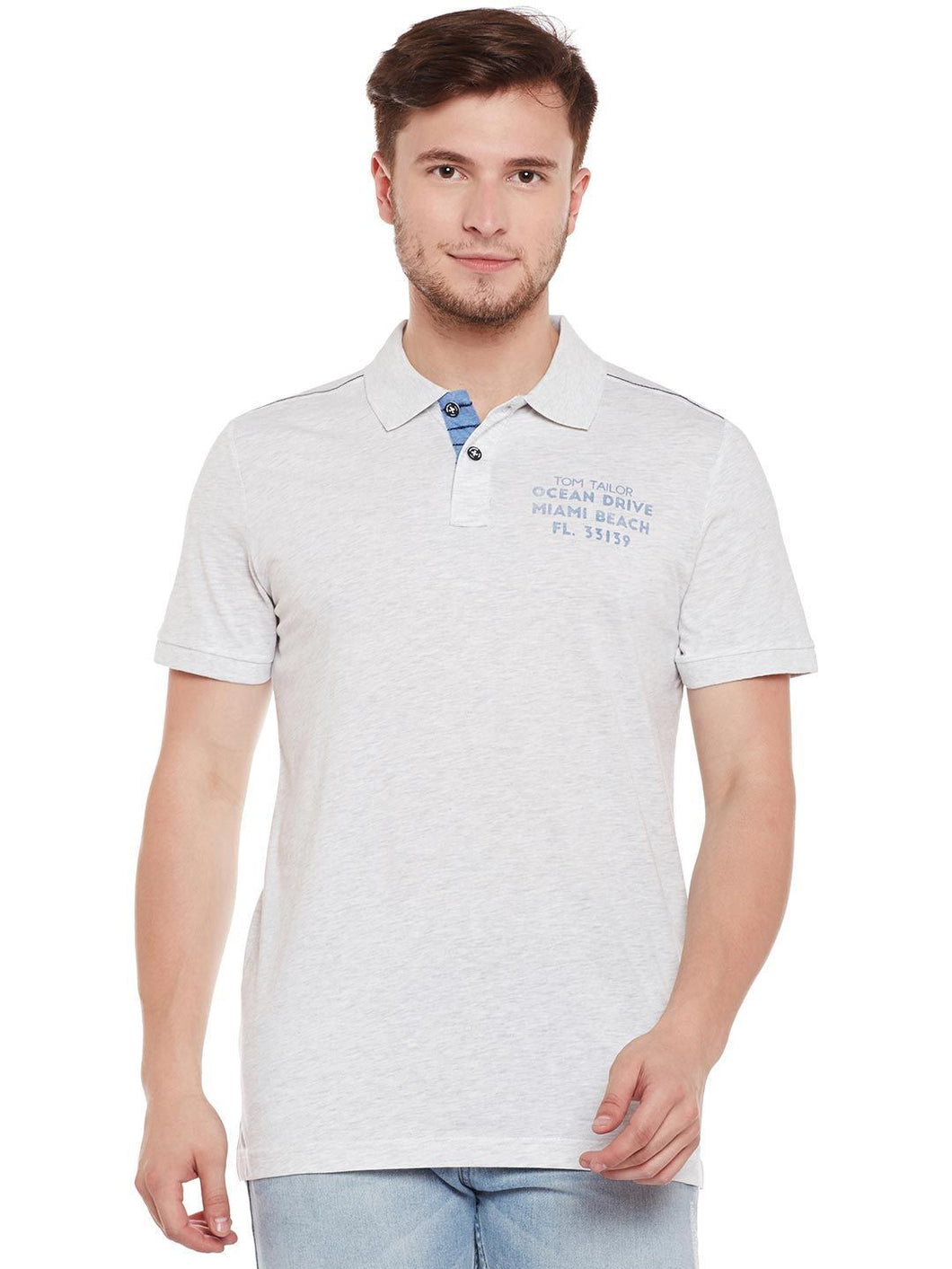 Tom Tailor Grey Solid Polo T-Shirt