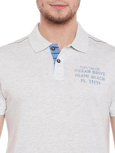 Tom Tailor Grey Solid Polo T-Shirt
