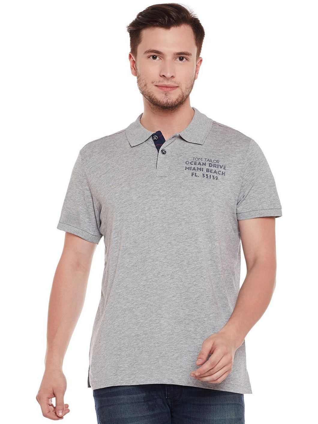 Tom Tailor Grey Solid Polo T-Shirt