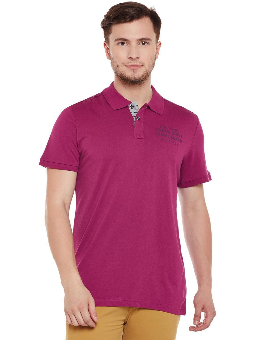 Tom Tailor Purple Solid Polo T-Shirt