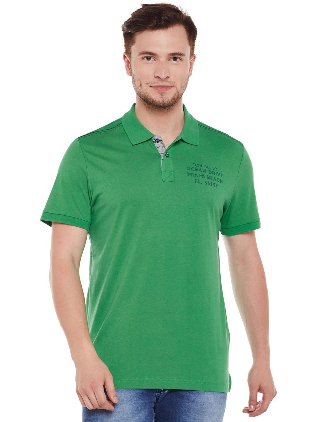 Tom Tailor Green Solid Polo T-Shirt