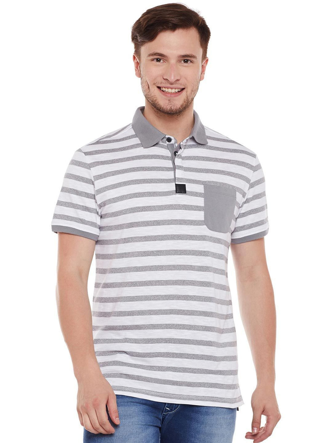 Tom Tailor Grey Striped Polo T-Shirt