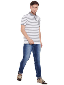 Tom Tailor Grey Striped Polo T-Shirt