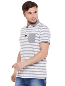 Tom Tailor Grey Striped Polo T-Shirt