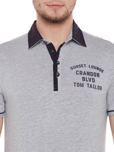 Tom Tailor Grey Solid Polo T-Shirt
