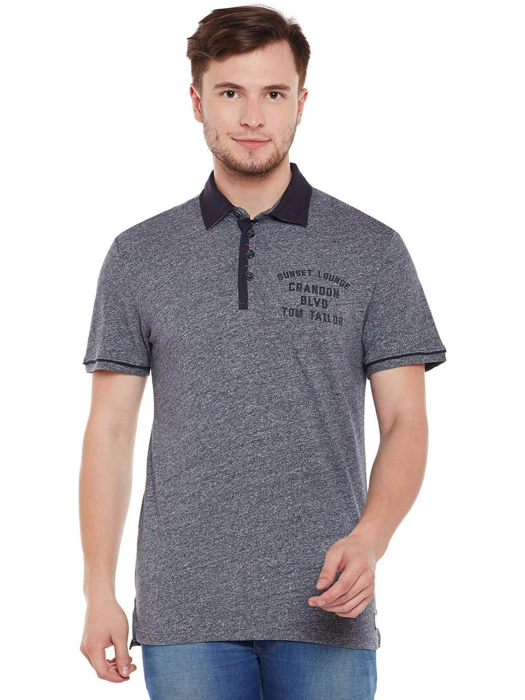 Tom Tailor Grey Solid Polo T-Shirt