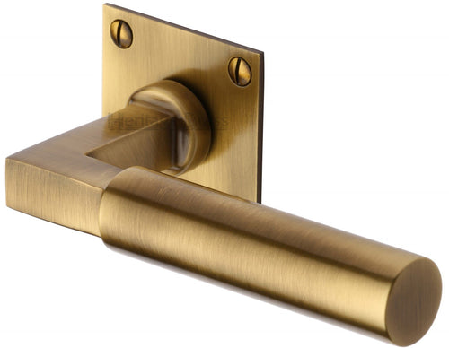 Heritage Brass Door Handle Lever Latch on Square Rose Bauhaus Design