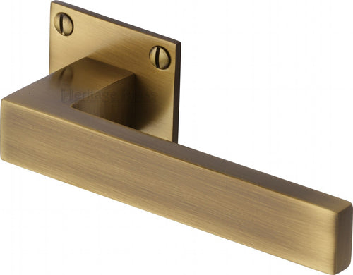 Heritage Brass Door Handle Lever Latch on Square Rose Delta BH Design