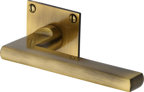Heritage Brass Door Handle Lever Latch on Square Rose Trident Design