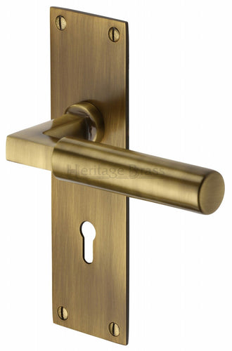 Heritage Brass Door Handle Lever Lock Bauhaus Design