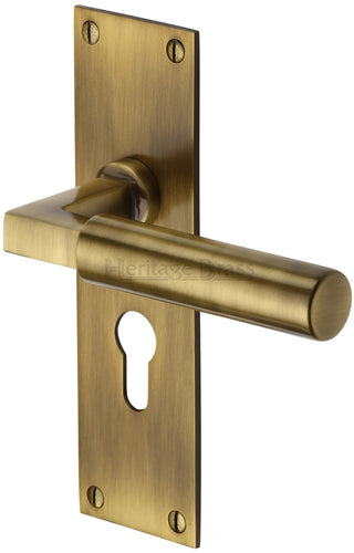 Heritage Brass Door Handle for Euro Profile Plate Bauhaus Design
