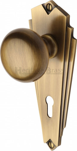 Heritage Brass Mortice Knob on Lock Plate Broadway Design