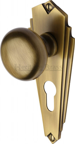 Heritage Brass Mortice Knob on Euro Profile Plate Broadway Design