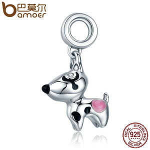 BAMOER Authentic 100% 925 Sterling Silver Cute Puppy Doggy Dog Animal Pendant Charms fit Bracelets DIY Fine Jewelry SCC417