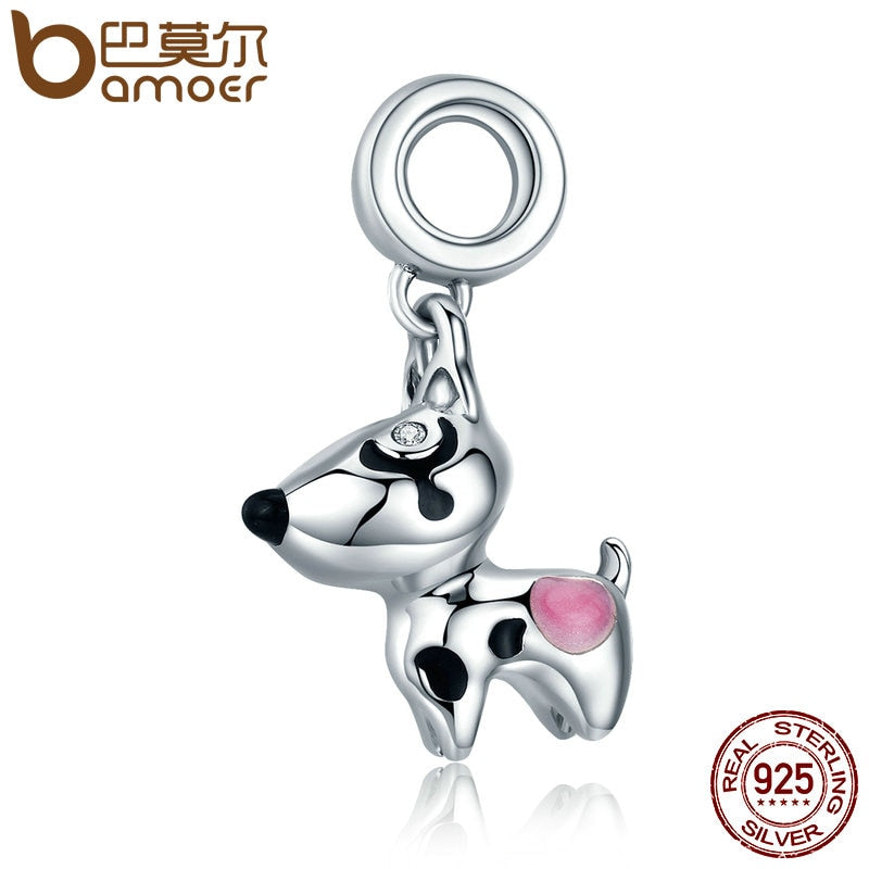 BAMOER Authentic 100% 925 Sterling Silver Cute Puppy Doggy Dog Animal Pendant Charms fit Bracelets DIY Fine Jewelry SCC417