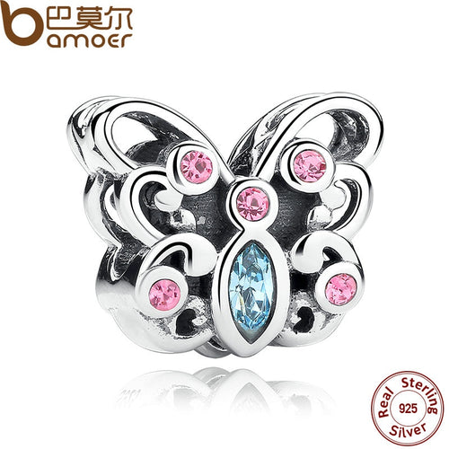 BAMOER 925 Sterling Silver Butterfly Animals Charms fit  Bracelets & Necklace for Women Engagement Accessories SCC003