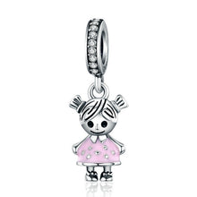 Load image into Gallery viewer, BAMOER 2018 New 100% 925 Sterling Silver Couple Little Girl &amp; Boy Pendant Charm fit Girls Charm Bracelet DIY Jewelry SCC544