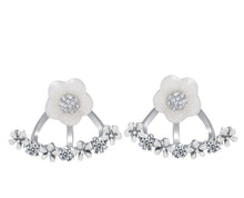 Load image into Gallery viewer, Crystal Studded Flower Ear Jacket Earrings