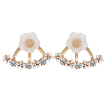 Load image into Gallery viewer, Crystal Studded Flower Ear Jacket Earrings