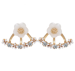 Crystal Studded Flower Ear Jacket Earrings
