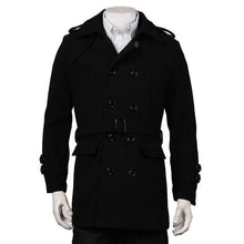 Load image into Gallery viewer, Fashion Winter Men Jackets Black Grey Faux Wool Trench Men Cardigan Business Clothes Slim Fit Belted Long Coat Outwear Hombre