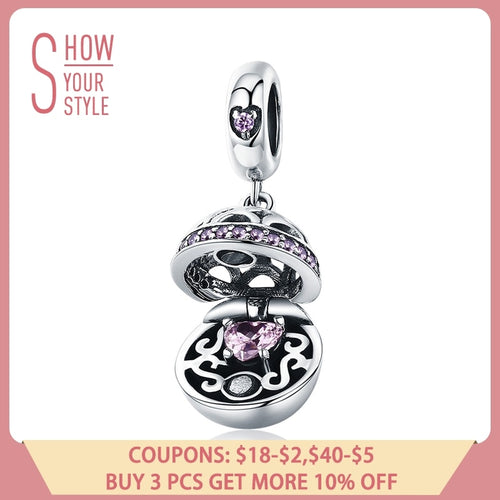 BAMOER Authentic 925 Sterling Silver Love Gift Box Dangle Ball Charm Pendant fit Women Charm Bracelet & Necklaces Jewelry SCC689