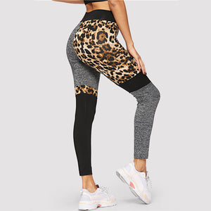 SHEIN Color-Block Leopard Print Skinny Casual Leggings Sporting Patchwork Crop Pants Women Spring Athleisure Mid Waist Leggings